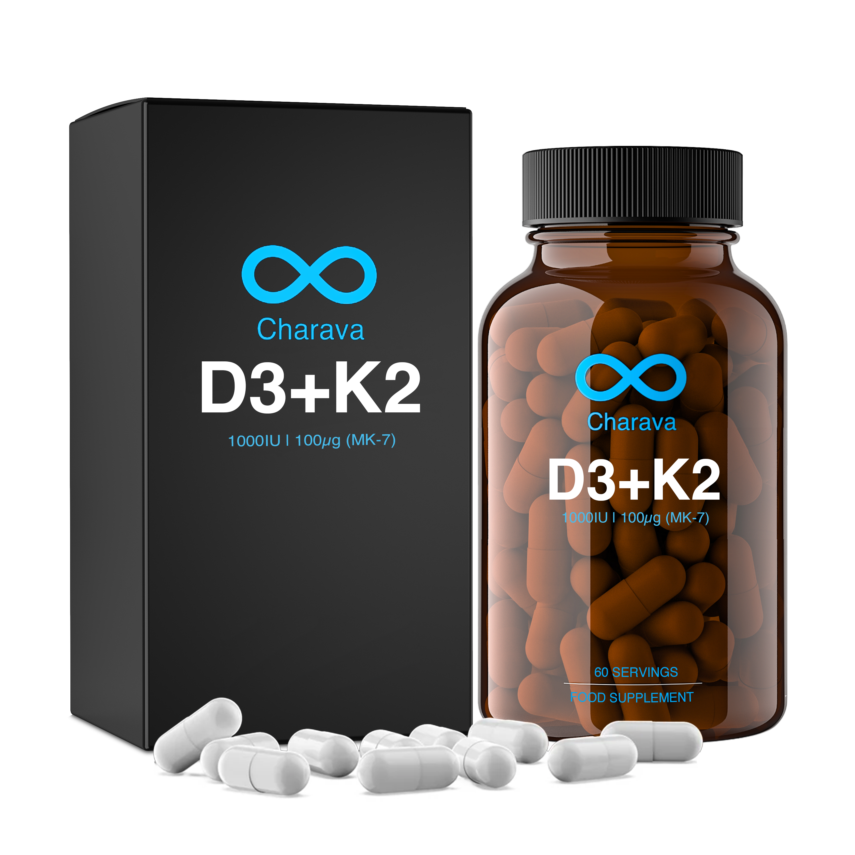 Charava Vitamin D3 (1000IU) + K2 (MK-7) (100 IU)